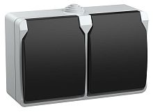 Розетка с заземлением накладная IEK Форс РСб22-3-ФСр 2-м. крышка шторки IP54 серый картинка